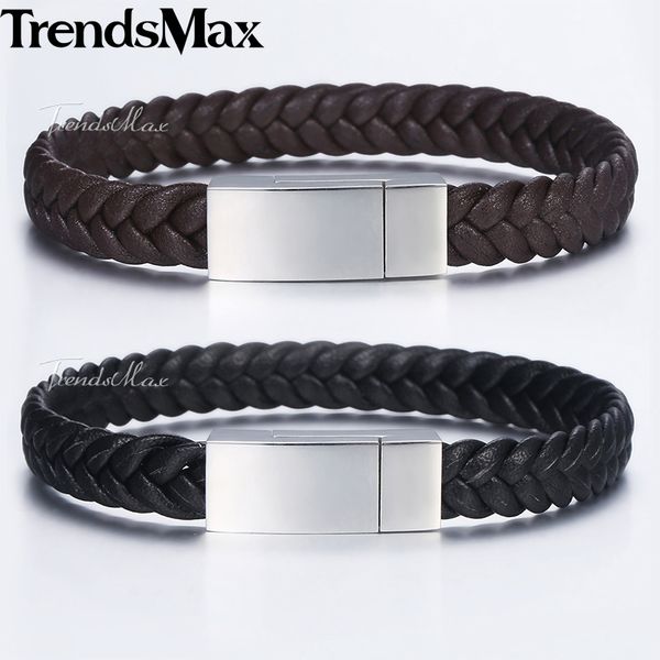 

9mm microfiber braided leather bracelets for men black brown wristband men bracelet stainless steel square magnetic clasp dlbm17