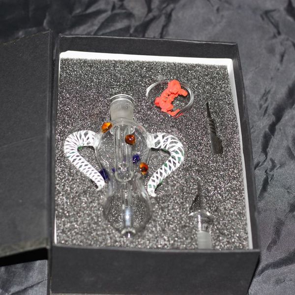 2-teiliges Mini-Nektarsammler-Set in Ochsenhornform mit Einzelverpackung, beide 14 mm und 19 mm Glasspitze, Gr2-Titanspitze, Mini-Glas-Wasserbongs