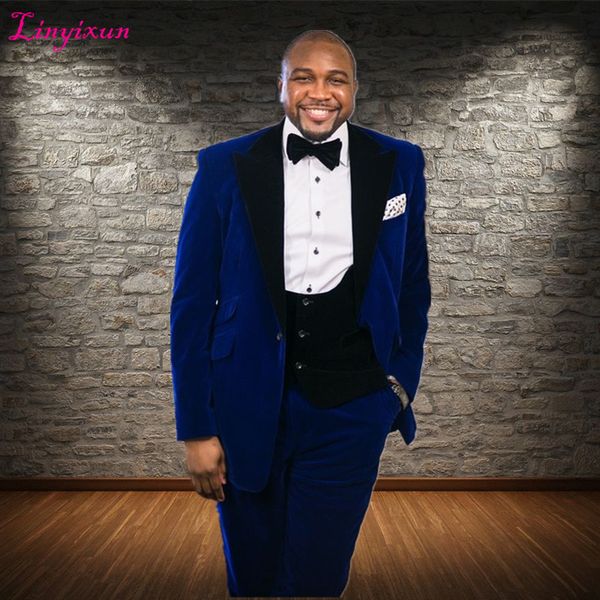 

linyixun long blazer style royal blue velvet men suit handsome wedding tuxedo for man groom terno masculino 2018, White;black
