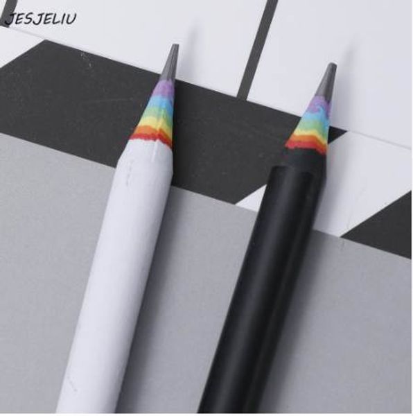 2 pcs simples arco-íris 2b lápis preto branco escrita desenho padrão lápis escola material de papelaria papeleria de presente de estudante