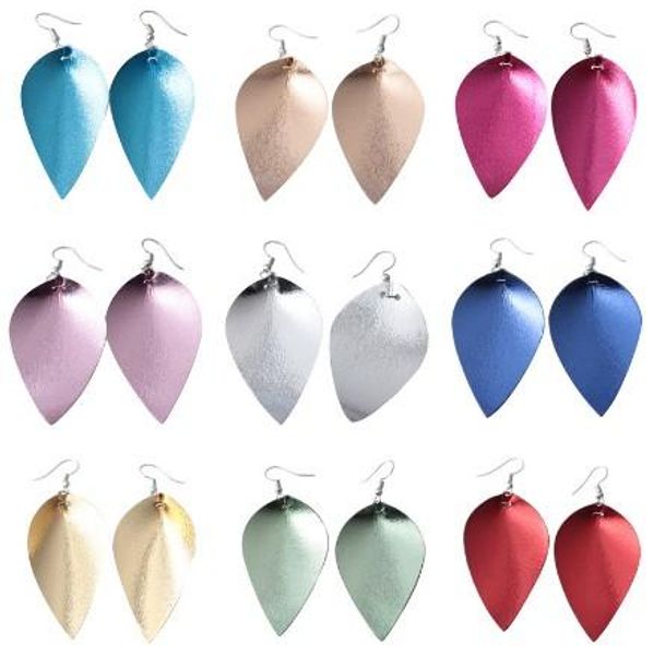 

pu leaf earrings girls & ladies pu leather fish hook leather drop earrings, Silver