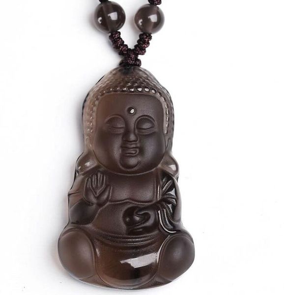 

beautiful chinese natural clear obsidian carved baby buddha amulet lucky pendant + beads necklace fashion jewelry, Silver
