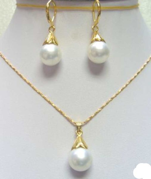 

white round south sea shell pearl necklace earring jewelry set<<<ing, Black