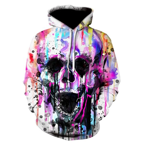 

trend brand 3d painted skull men's hooded hoodies 2018 new spring and autumn casual fashion pullover men's sweatshirt, Black