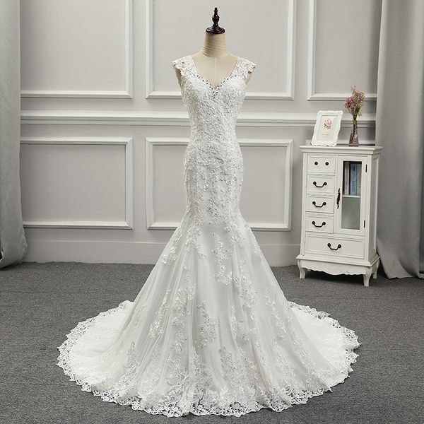 

сексуальная v шеи кружева русалка свадебное платье новый развертки поезд свадебные платья высокое качество marrige платье, White