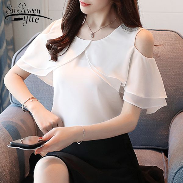 

new 2018 summer fashion casual chiffon women blouses shirts white apricot simple white elefemale clothing blusas 0004 30