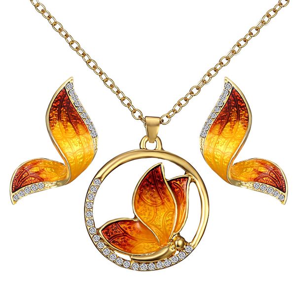 

bride jewelry colorful butterfly pattern necklace earrings set womens clavicle chain luxury pearl necklace earrings set, Silver