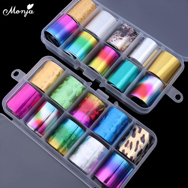 

monja 2.5*100cm nail art holographic colorful laser starry sky ab color foil stickers transfer decals decoration, Black