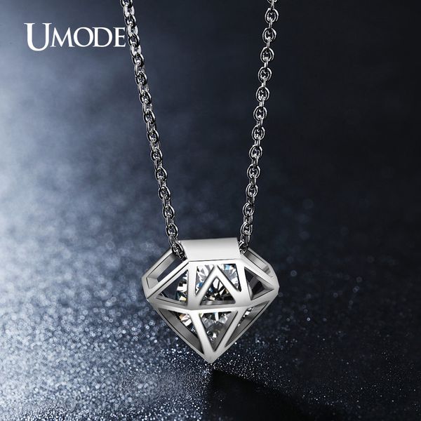 

umode cute hollow round cut clear zirconia necklace white gold color necklaces for women gros collier femme jewellery un0115b, Silver