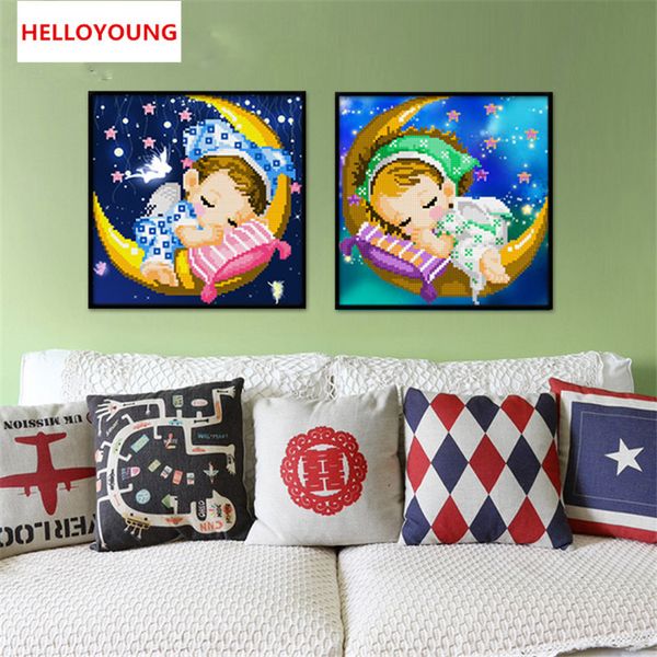 DIY 5D diamante bordado Lua do anjo Meninos e Meninas Magic Cube Rodada Diamante Pintura Cross Stitch Kits Diamante Mosaic