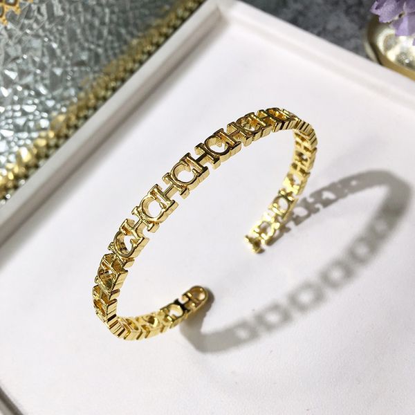

foreign trade fashion accessories high-end brand narrow version ladies bracelet smooth chc letter open bracelet ring 2018, Black