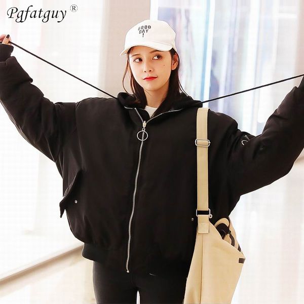 

hooded women winter jacket short cotton padded outwear womens female parka 2018 coat both two side can wear parkas, Black