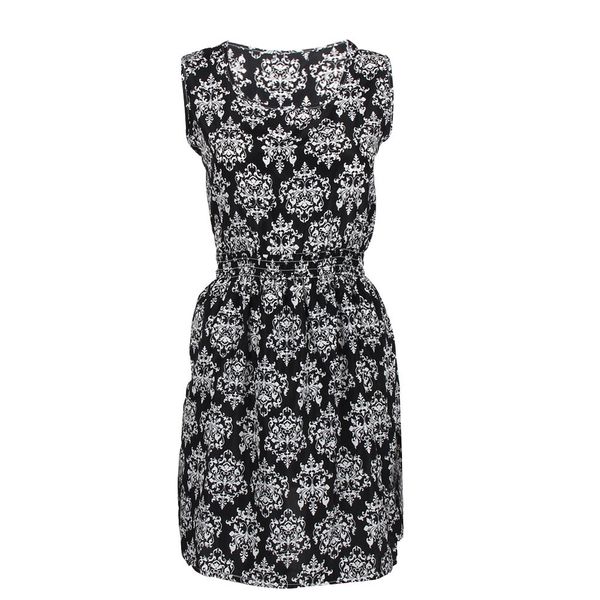 

2018 floral prited summer dress plus size women casual beach chiffon 5 styles sleeveless party dress office dresses, White;black