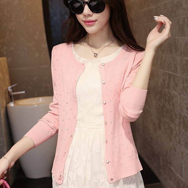 

2015 autumn female thin cutout long-sleeve air conditioning shirt cardigan coat sweater, White;black