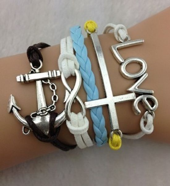 

1pcs infinity handmade bracelet.metal charm,wax cord,leather bracelet fashionable jewerlly bracelet 242, Golden;silver