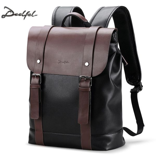 

deelfel soft leather backpack men business rucksack fashion bag student schoolbags men travel bags for teenagers backpacks