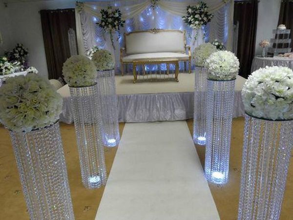 

new 120cm 48inch height gold silver wedding walk way flower stand stage venue arylic crystal column pillar for wedding party decoration