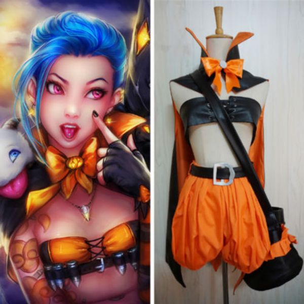 

lol league of legends jinx cosplay halloween party cosplay costumes, Black;red