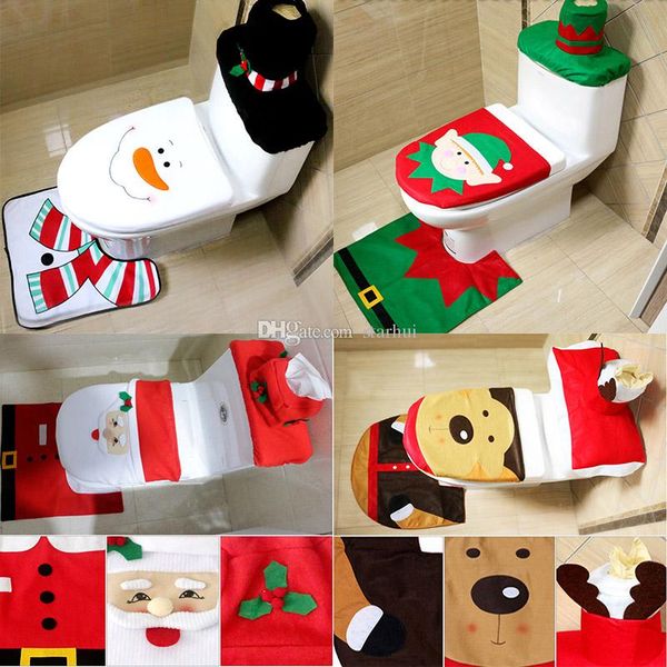 

4 design christmas decoration 3 piece/set santa elk elf toilet seat covers rug l bathroom set xmas gift wx9-91