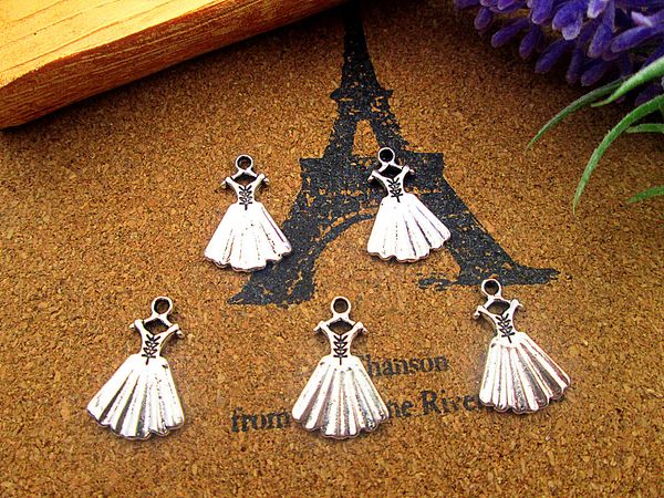 

75pcs 14*20mm antique silver the mini dress charms pendants, Bronze;silver