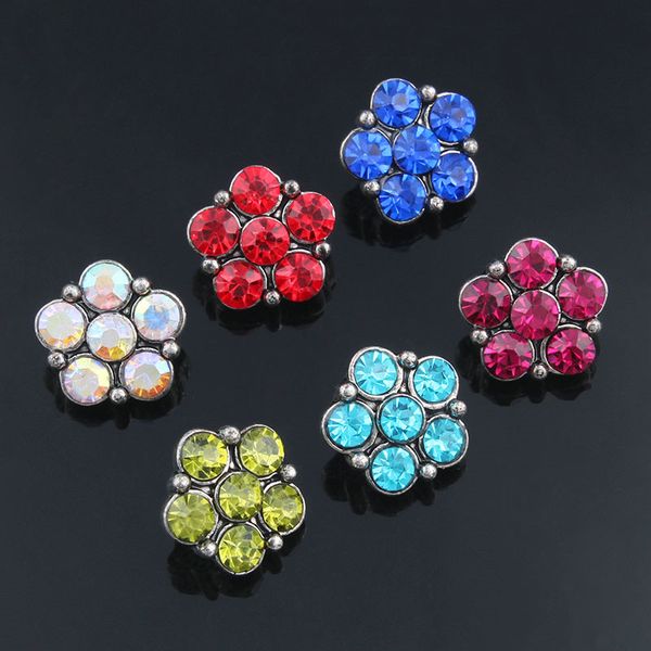 

5pcs/lot new 12mm snap jewelry crystal flower 12mm snap buttons fit mini bracelet bangle earrings necklaces zl024, Golden;silver