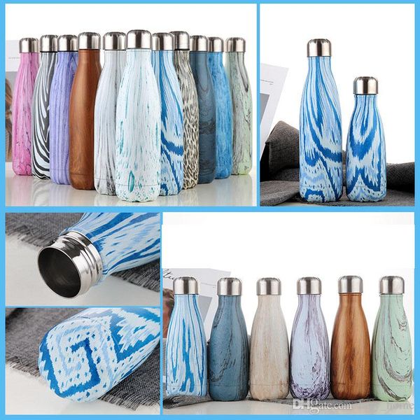 

500ml cola bottles stripes grain pattern vacuum insulation cup mug bottle sports 304 stainless steel cola bowling shape travel mugs 8 color