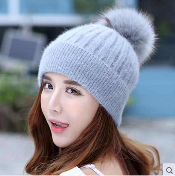 

female winter hat warm hat sweet cute wool female korean version autumn and winter ear knitted, Blue;gray