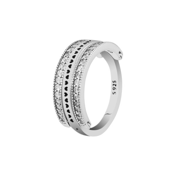 

flipping hearts of signature rings with clear cz 100% authentic 925 sterling-silver-jewelry ing, Golden;silver