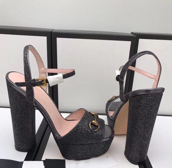 

2018 explosion sandals, full cow skin lacquer fabric, full package, 8 color and high 13cm water table 4cm the most comfortable high size35-4, Black
