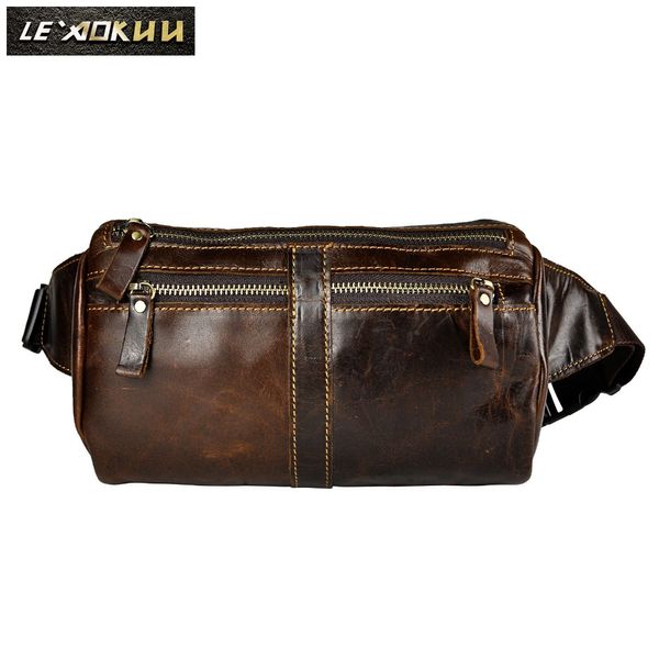 

leather men casual fashion travel crossbody waist belt bag chest pack sling bag cowhide design phone cigarette case pouch 811-49