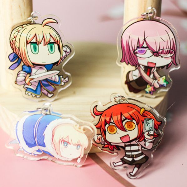 

17 style fgo fate grand order saber q version keychain figure model archer kawaii acrylic transparent double sided keyring gift, Silver