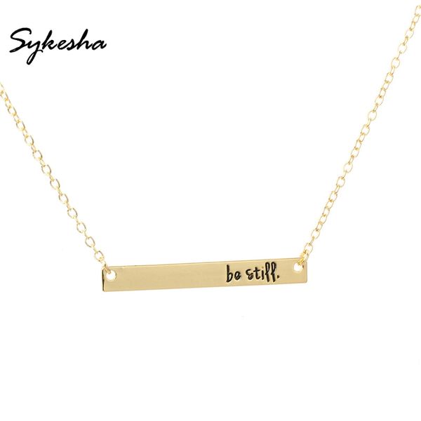 

2018 religious bible verse christian belief jewelry fashion be still bar pendant necklace inspirational gift for women men, Silver