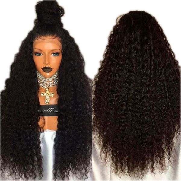 

kinky curly synthetic wig for black women heat resistant 180 density afro curly synthetic lace front wigs with baby hair
