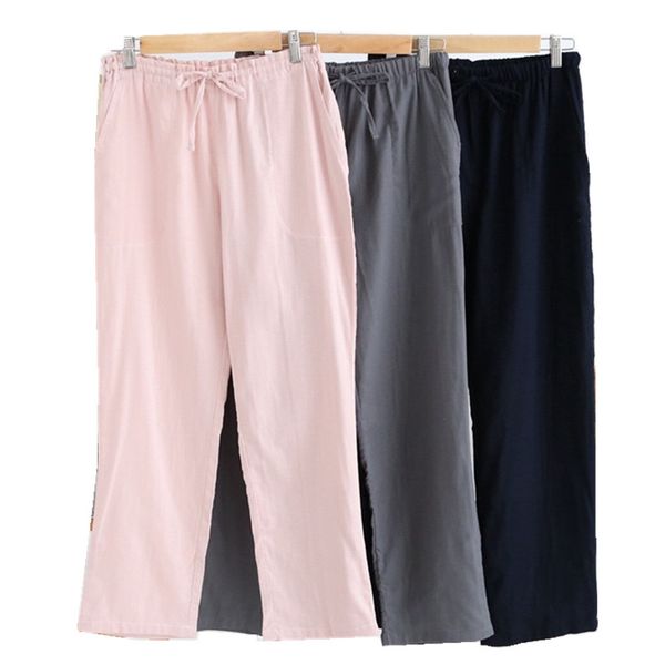

summer 100% gauze cotton women sleep bottoms casual couples pajamas home trousers sleep pants women sheer pants, Black;red
