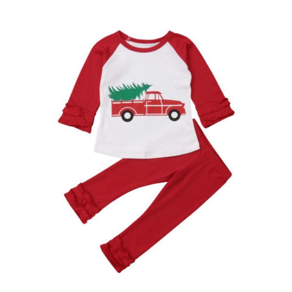 

girl t-shirt pants outfits cotton long sleeve set toddler xmas clothing 2pcs kids baby girl christmas clothes sets outfit 0-5t, White