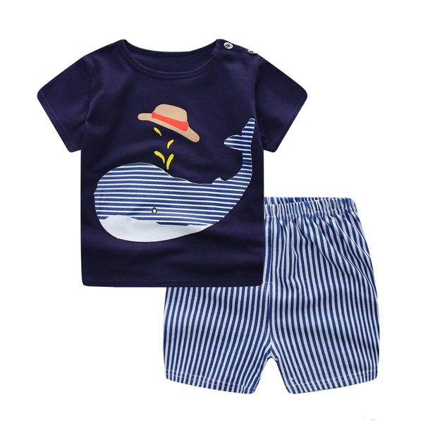 Vestiti per neonato Estate Set di vestiti per neonato appena nato Camicia + Pantaloni Set di vestiti per bambini T-shirt per balene dei cartoni animati