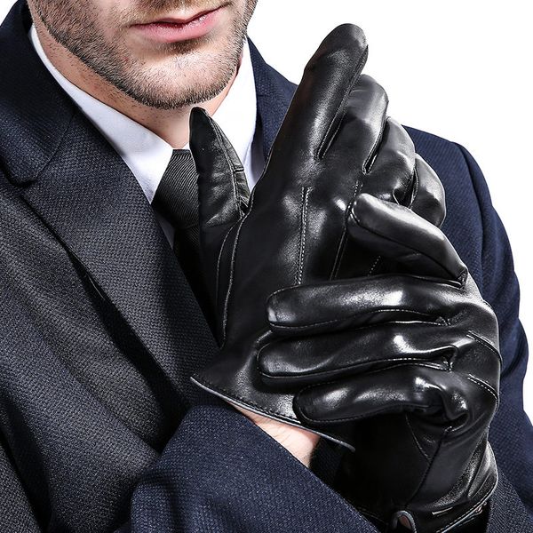 

leather gloves, autumn and winter warm business driving touch screen goatskin gloves couple outdoor gloves, Blue;gray
