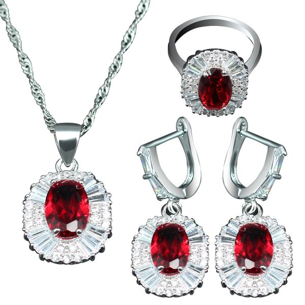 

new arrival silver fashion design with red crystal white zircon necklace earrings rings women wedding jewelry sets t62.03, Slivery;golden