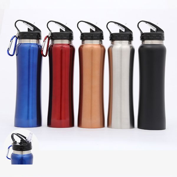 

18oz stainless steel water bottle carabiner buckle vacuum kettle outdoor travel insulated cooler drinking mug cup with straw lid fhh7-1397