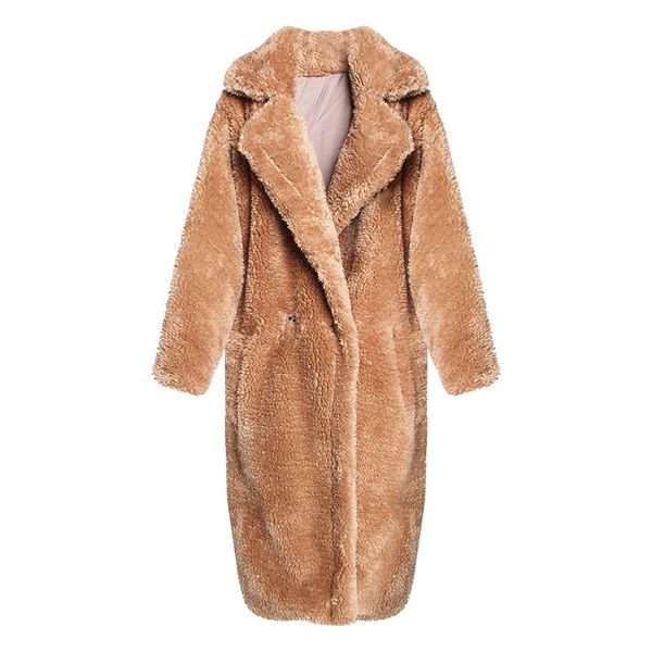 

faux fur teddy coat jacket elegant women long shaggy coat winter plush lamb fur female outerwear overcoat, Black
