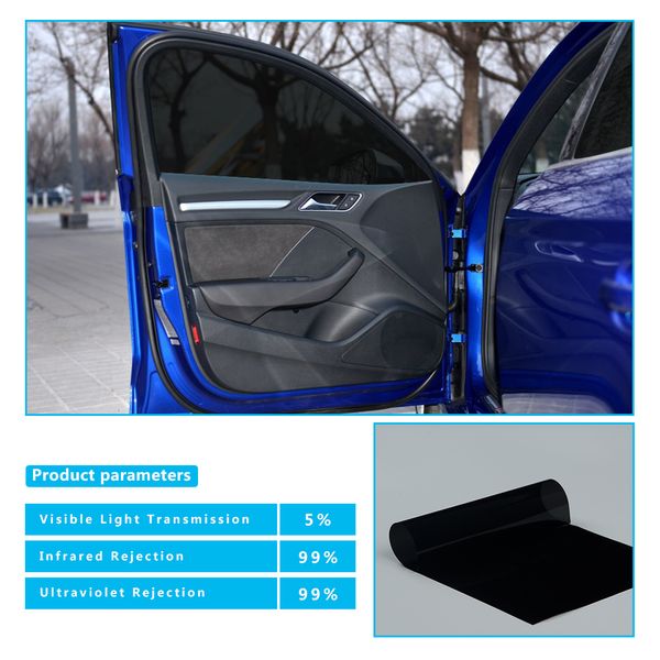 

1x30m/39.37"x100ft dark black nano ceramic tint car window solar film uv proof heat resist vlt 5% black tint vinyl