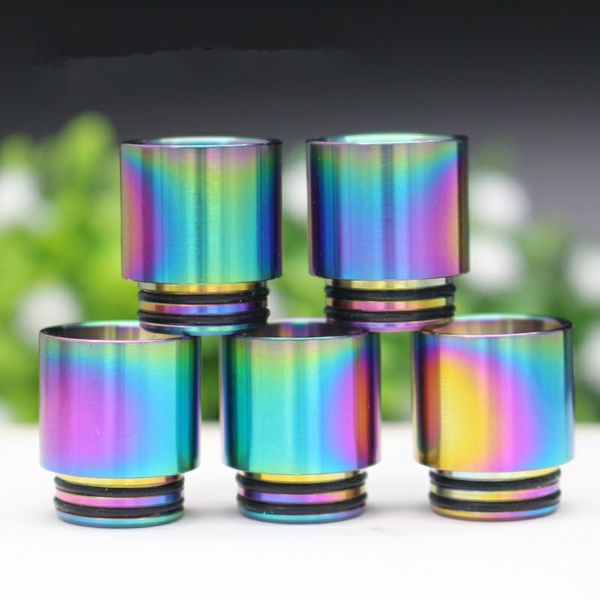 810 Drip Tips Regenbogenfarbener Edelstahl SS Drip Tip für 810 Thread Wide Bore Mundstück TFV8 TF12 Prince Tank Zerstäuber