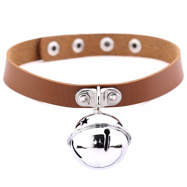 

black goth choker necklace for women punk leather choker with bell statement chocker 2017 fashion jewelry, Golden;silver