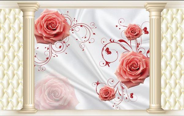 Personalizado Foto Papel De Parede 3D Estéreo Original Rose 3D Macio Pacote Coluna Romana Fundo TV Parede Pintura Decorativa Art Mural para Sala de estar L