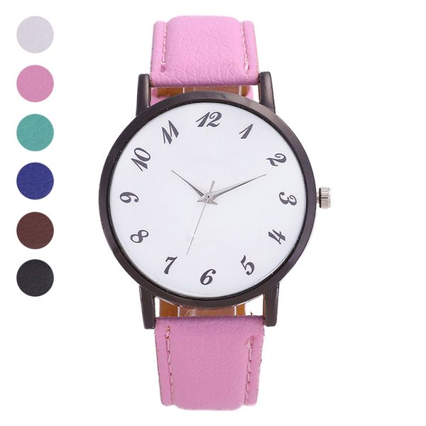 

women men student wrist quartz watch round pu strap needle buckle fashion birthday gift lxh, Slivery;brown