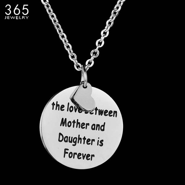 

2018 new arrive silver color love mom daughter necklace stainless steel round pendant necklace for family gift