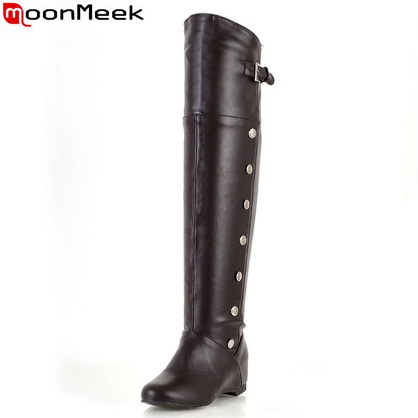 

moonmeek new arrive women boots fashion black white brown height increasing boots round toe autumn winter over the knee