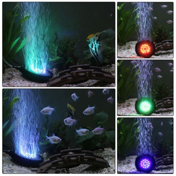 

dc12v 5w 10 5cm colourful aquarium air stones bubble disk fish tank air pump aerator oxygen pump 18 leds light ac110240v
