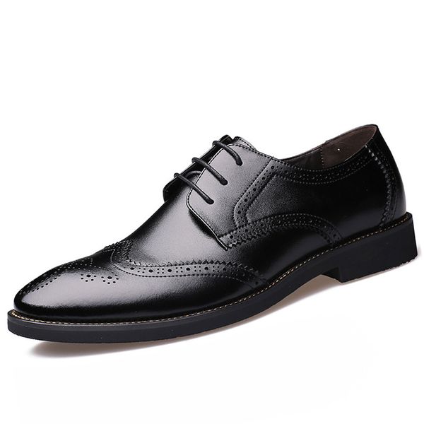 

british style brogue men formal shoe pointed toe lace up leather dress business shoes flats oxford shoes for men oxfords, Black