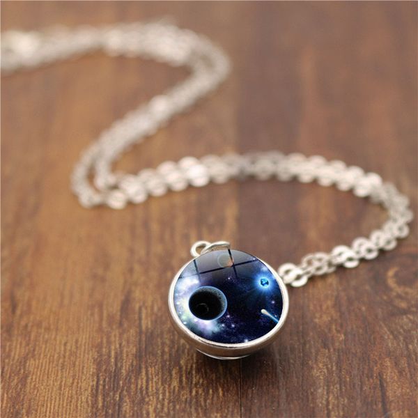 

5pcs galaxy planet double sided pendant necklace universe outer space glass cabochon silver jewelry vintage necklace women, Red;brown
